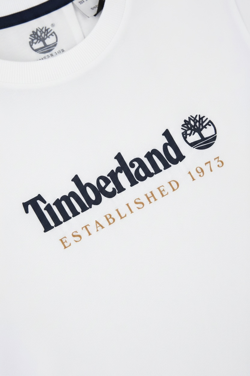 Tricou Timberland alb cu logo central imprimat