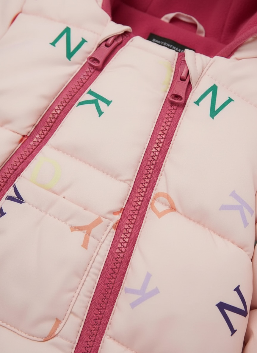 Combinezon DKNY crem cu imprimeu multicolor și detalii roz