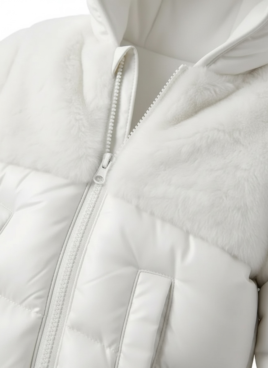 Combinezon DKNY crem cu glugă și blăniță