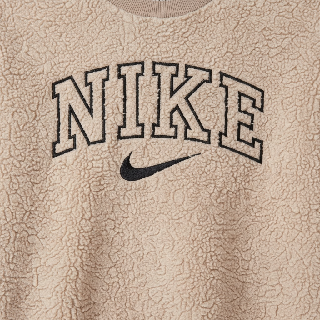 Set Nike Kids - Bluză Teddy Oversized și Pantaloni Evazați, Bej/Negru