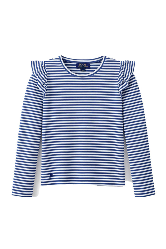 Bluză Fete Polo Ralph Lauren – Dungi Albastre și Volane Elegante
