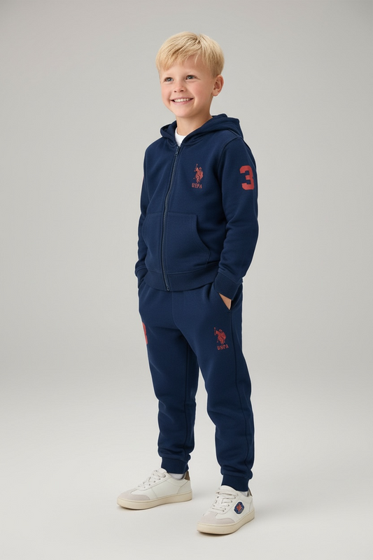 Trening Baieți U.S. Polo Assn. – Bleumarin cu Glugă și Logo
