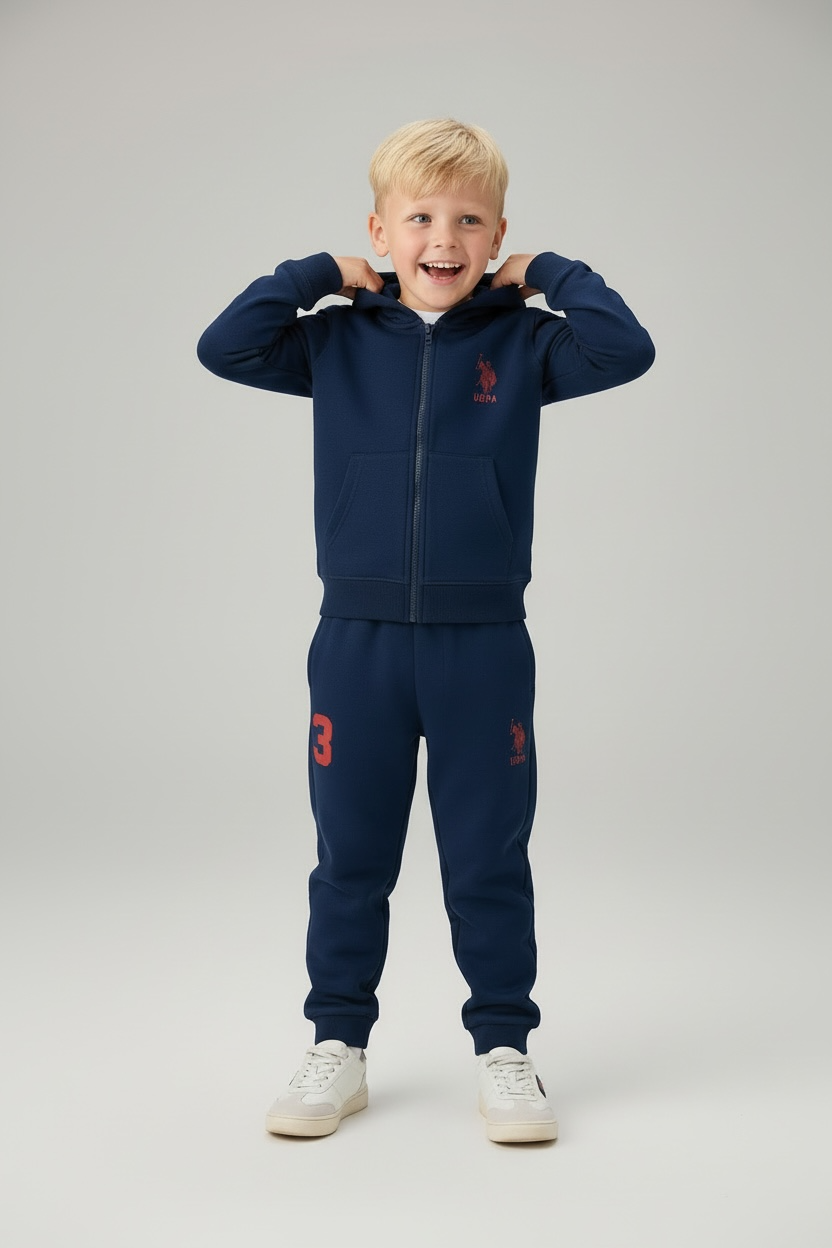 Trening Baieți U.S. Polo Assn. – Bleumarin cu Glugă și Logo