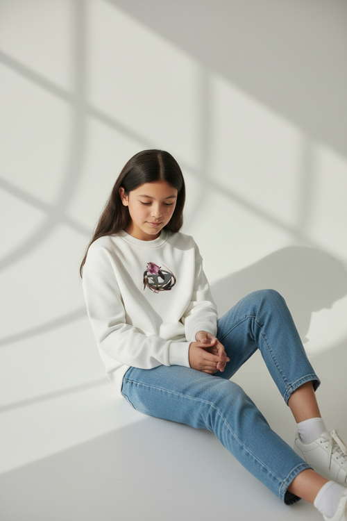 Bluză Trening Albă Diesel Kids – Logo Grafic cu Detalii Florale