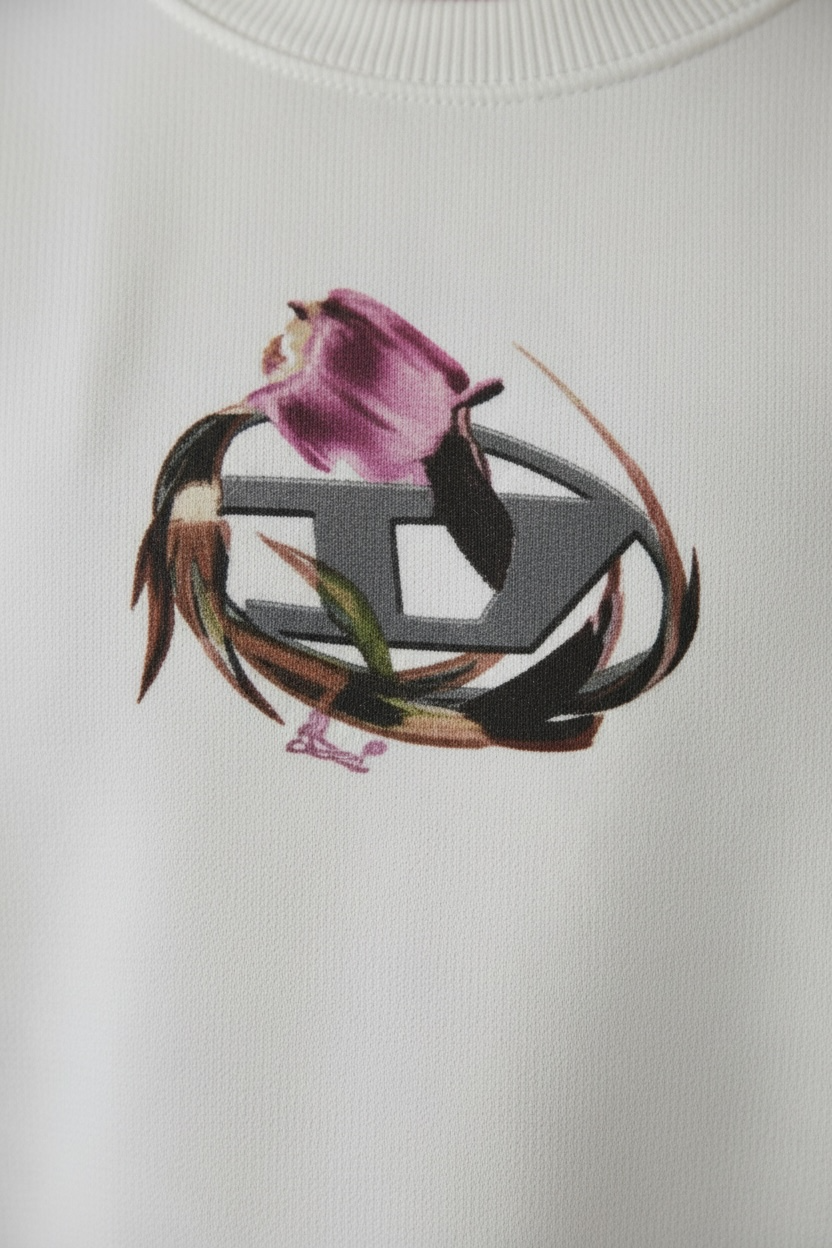 Bluză Trening Albă Diesel Kids – Logo Grafic cu Detalii Florale