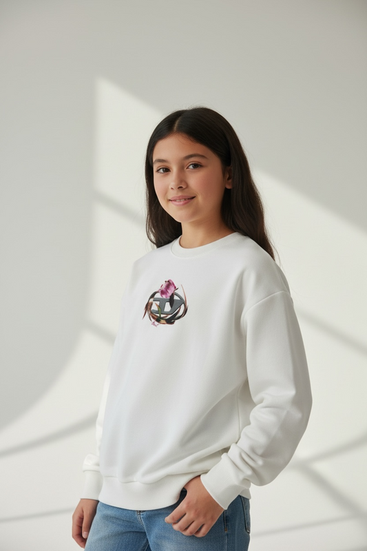 Bluză Trening Albă Diesel Kids – Logo Grafic cu Detalii Florale