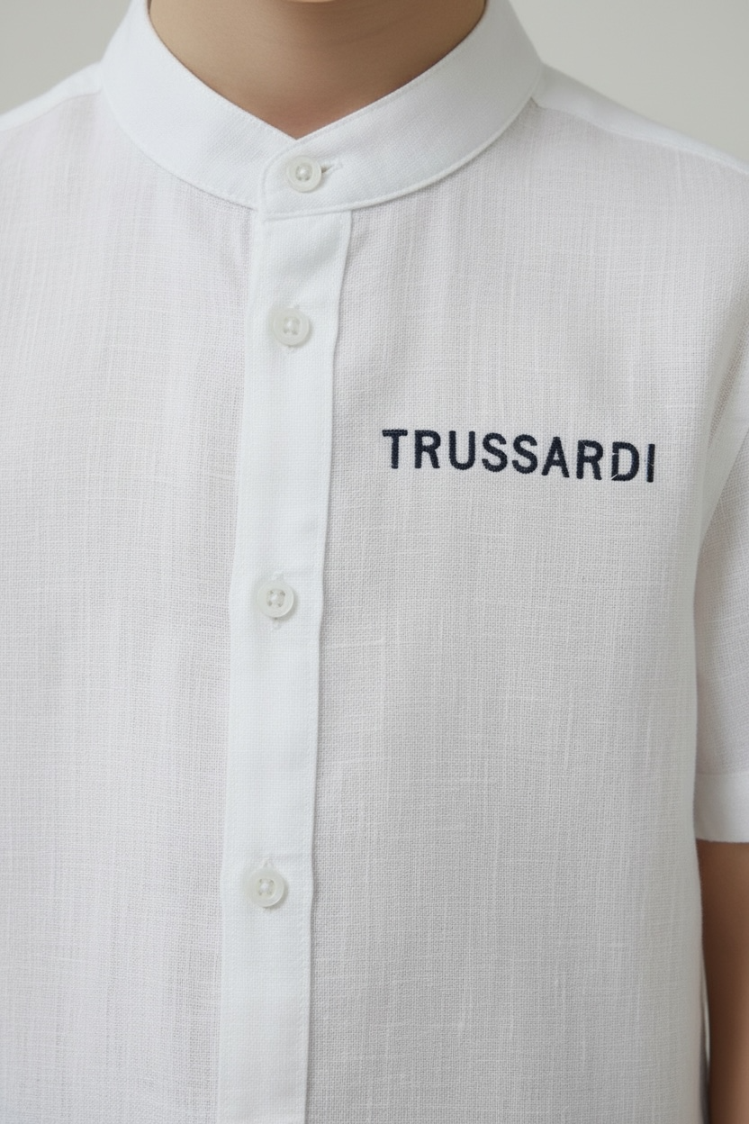 Set Elegant Copii Trussardi Junior – Cămașă Albă și Pantaloni Bleumarin