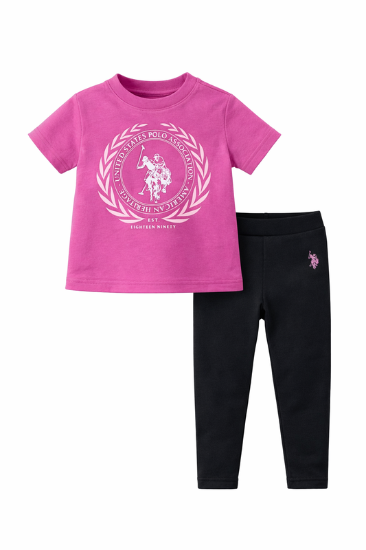 Set Fete U.S. Polo Assn. Roz - Tricou Roz și Colanți Negri - Stil Sport