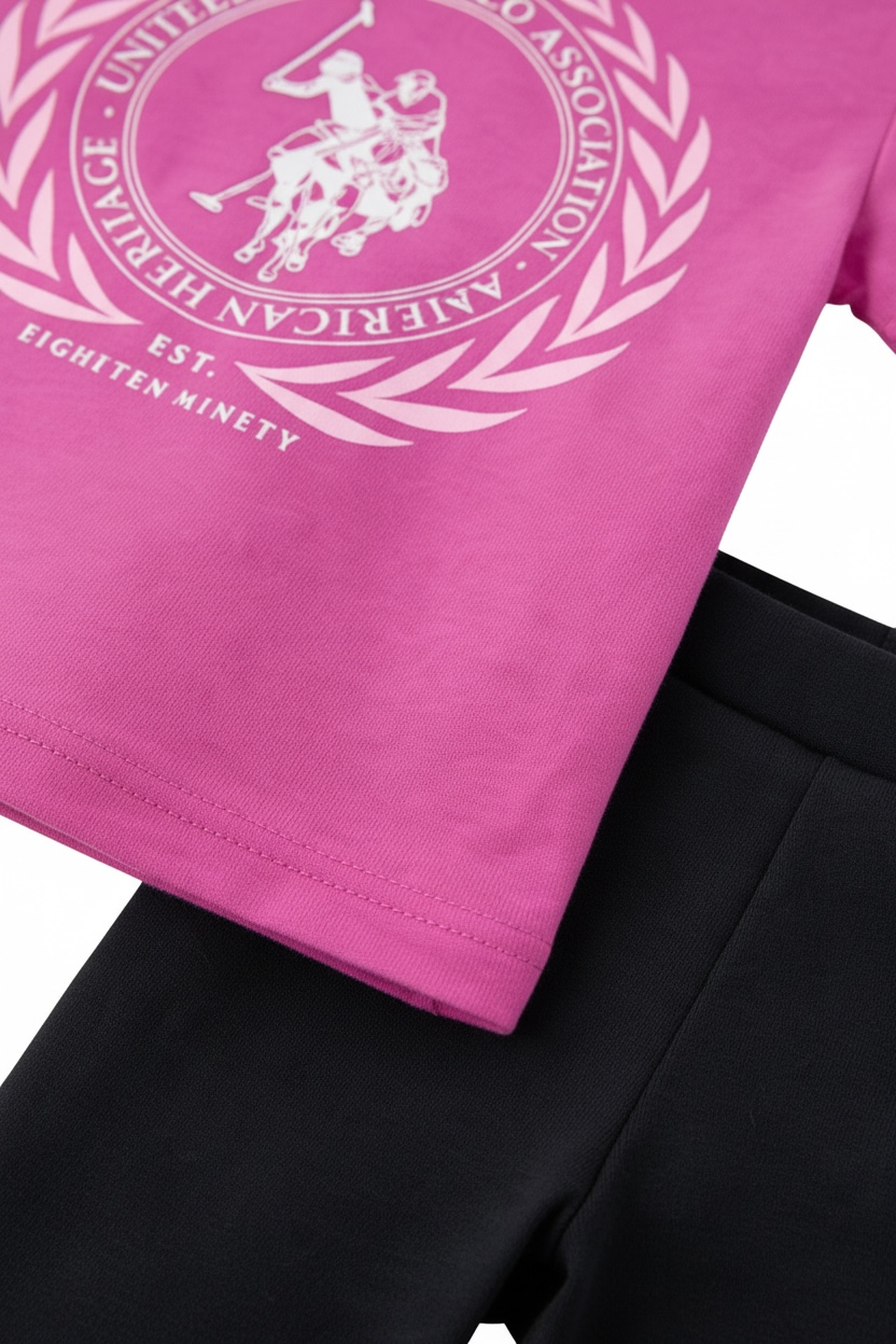 Set Fete U.S. Polo Assn. Roz - Tricou Roz și Colanți Negri - Stil Sport