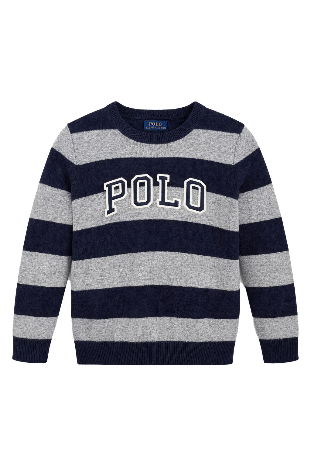 Pulover Copii Polo Ralph Lauren – Model în Dungi Navy/Gri cu Logo Aplicat