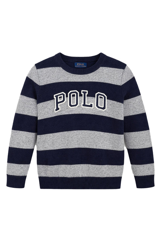 Pulover Copii Polo Ralph Lauren – Model în Dungi Navy/Gri cu Logo Aplicat