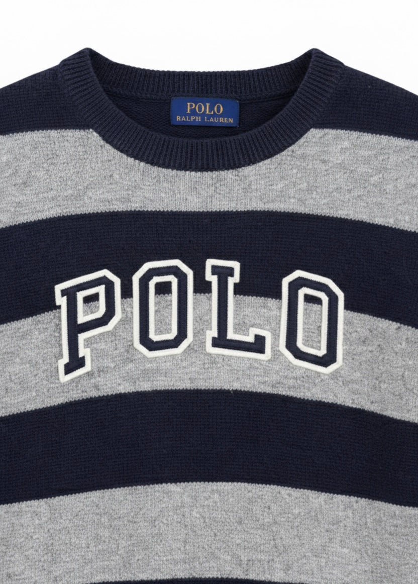 Pulover Copii Polo Ralph Lauren – Model în Dungi Navy/Gri cu Logo Aplicat