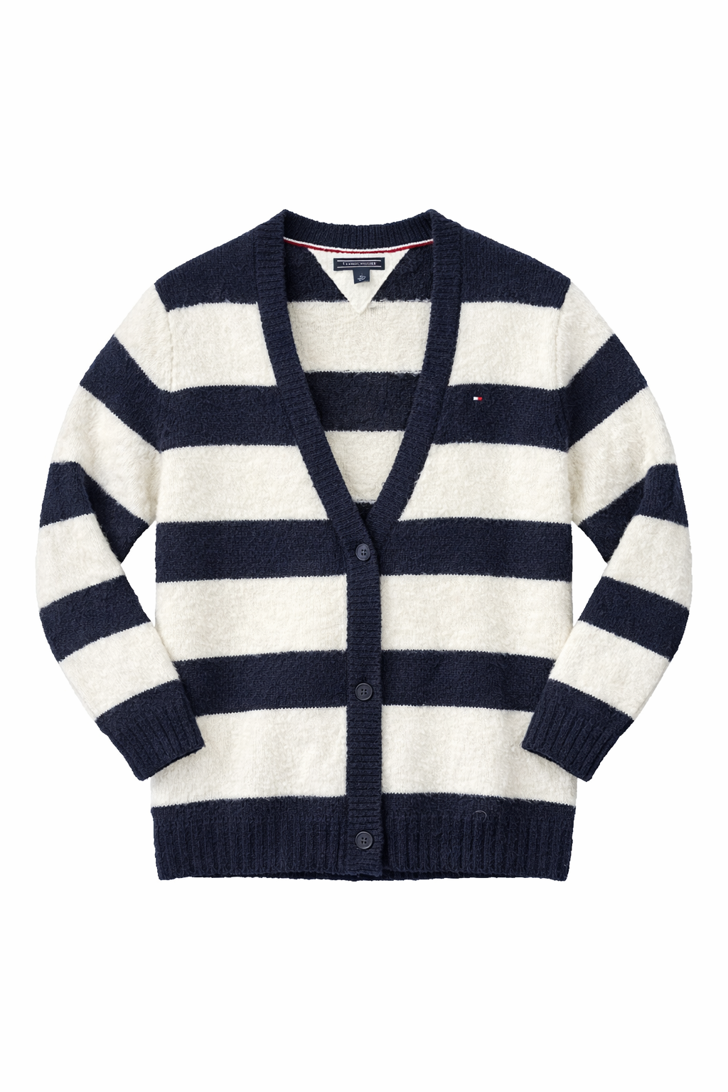 Cardigan Fete Tommy Hilfiger – Jachetă Tricotată în Dungi Alb-Bleumarin