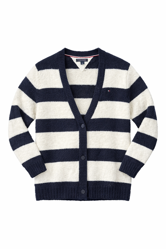 Cardigan Fete Tommy Hilfiger – Jachetă Tricotată în Dungi Alb-Bleumarin