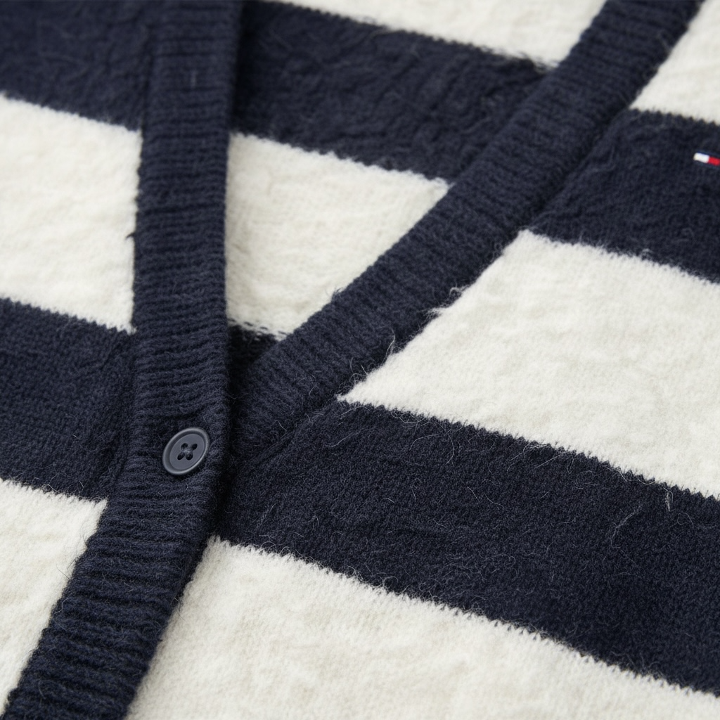 Cardigan Fete Tommy Hilfiger – Jachetă Tricotată în Dungi Alb-Bleumarin