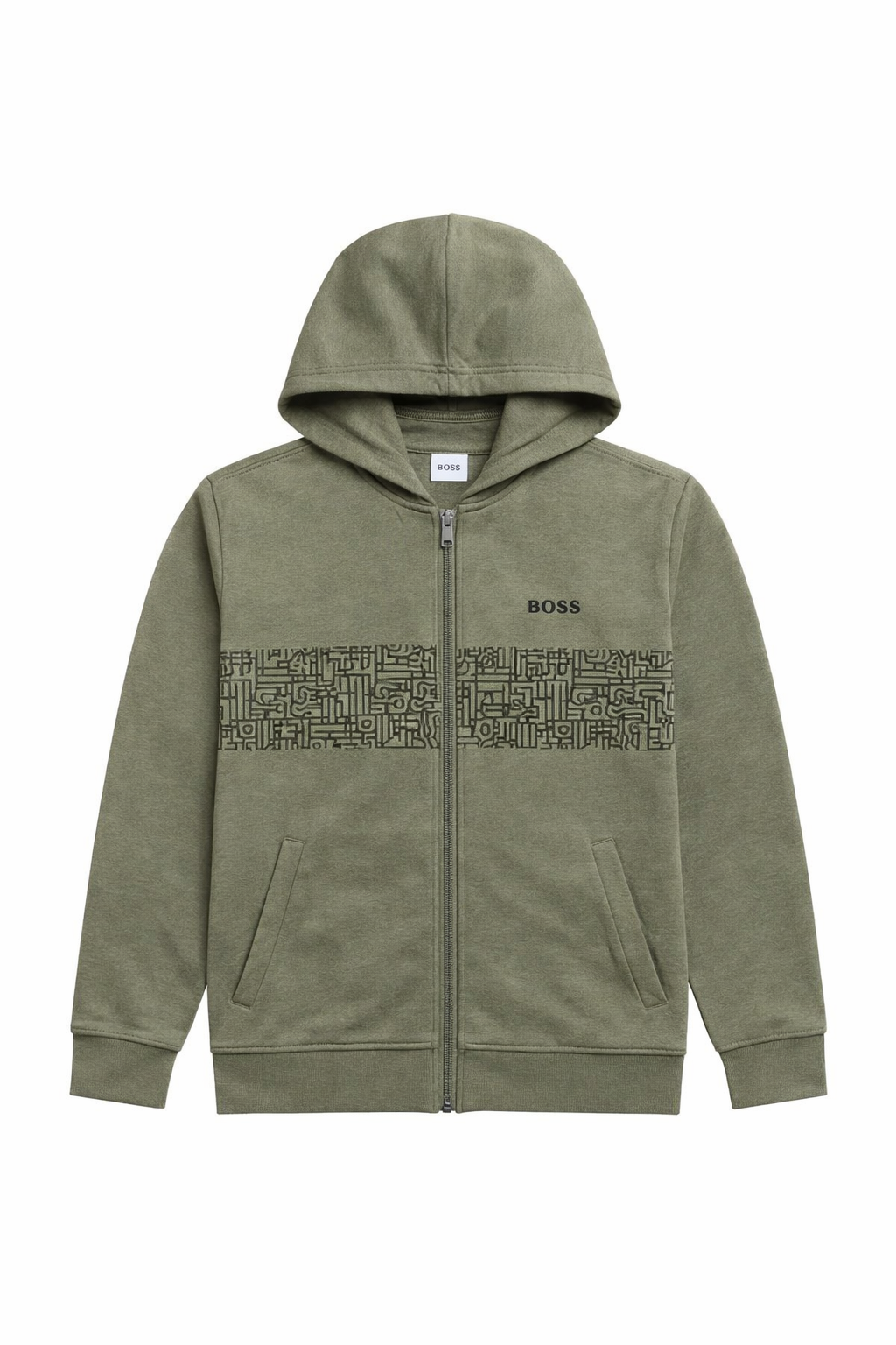 Hanorac cu Fermoar HUGO BOSS – Verde Kaki, Design Logo Monogramă