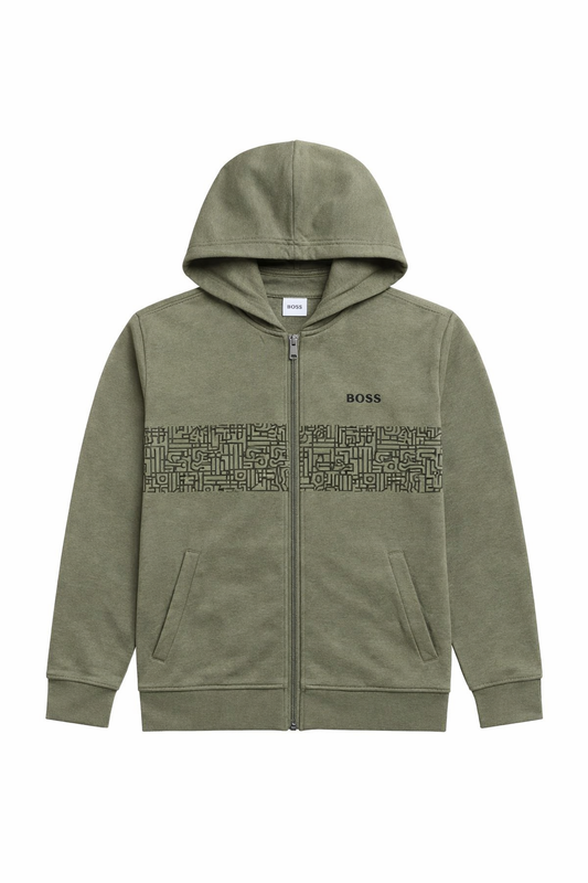 Hanorac cu Fermoar HUGO BOSS – Verde Kaki, Design Logo Monogramă