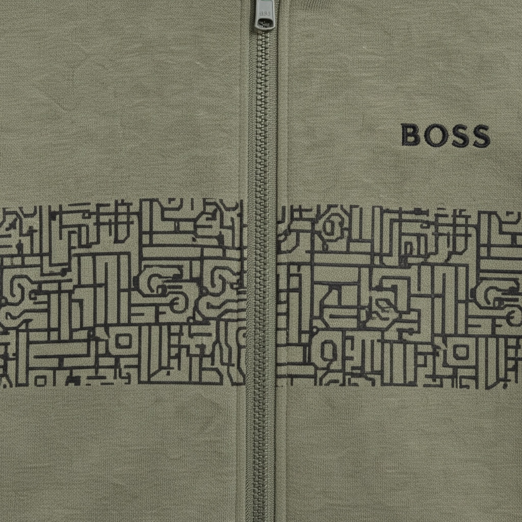 Hanorac cu Fermoar HUGO BOSS – Verde Kaki, Design Logo Monogramă