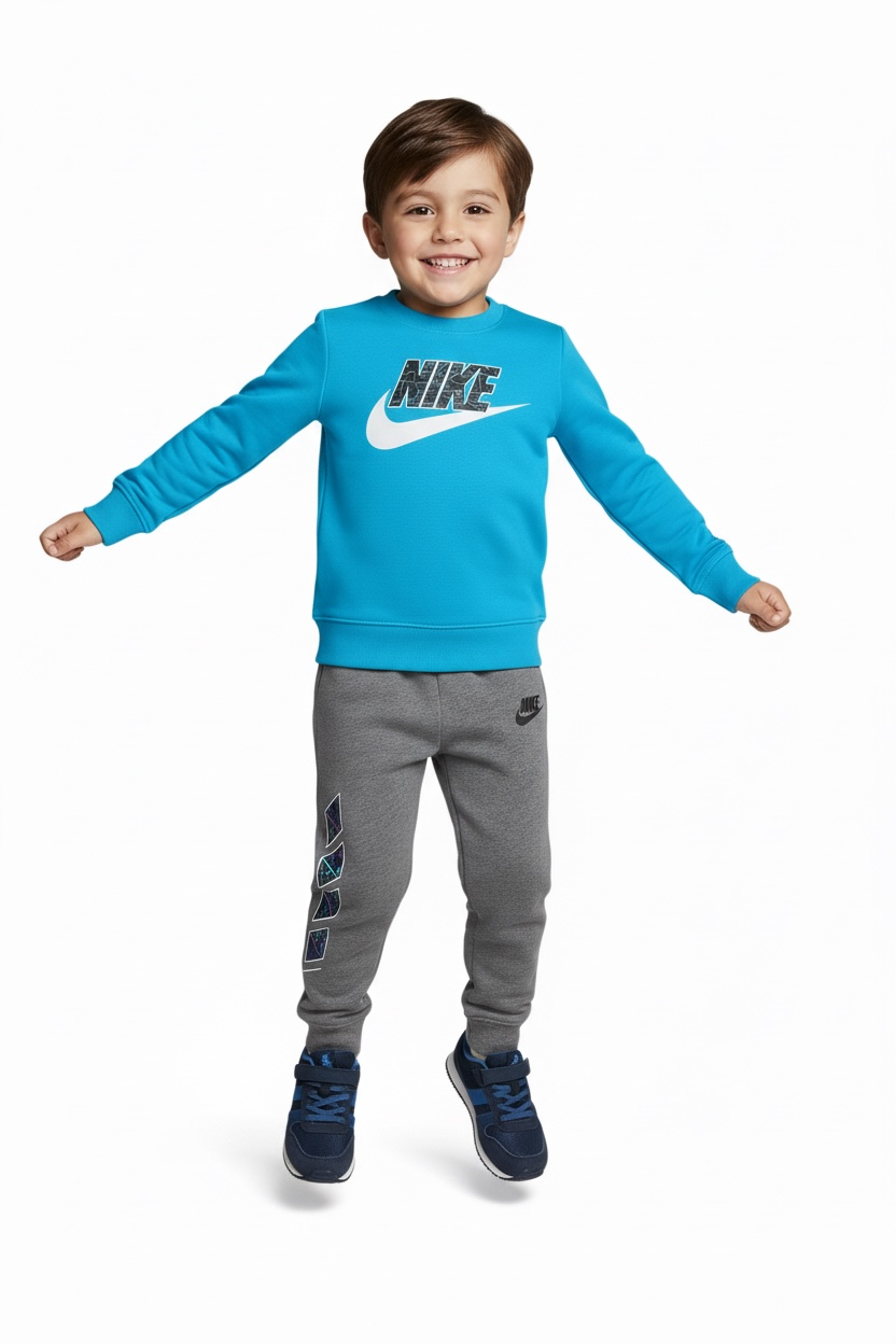 Set Trening Copii Nike – Bluză Albastră și Pantaloni Gri, Design Sport Modern