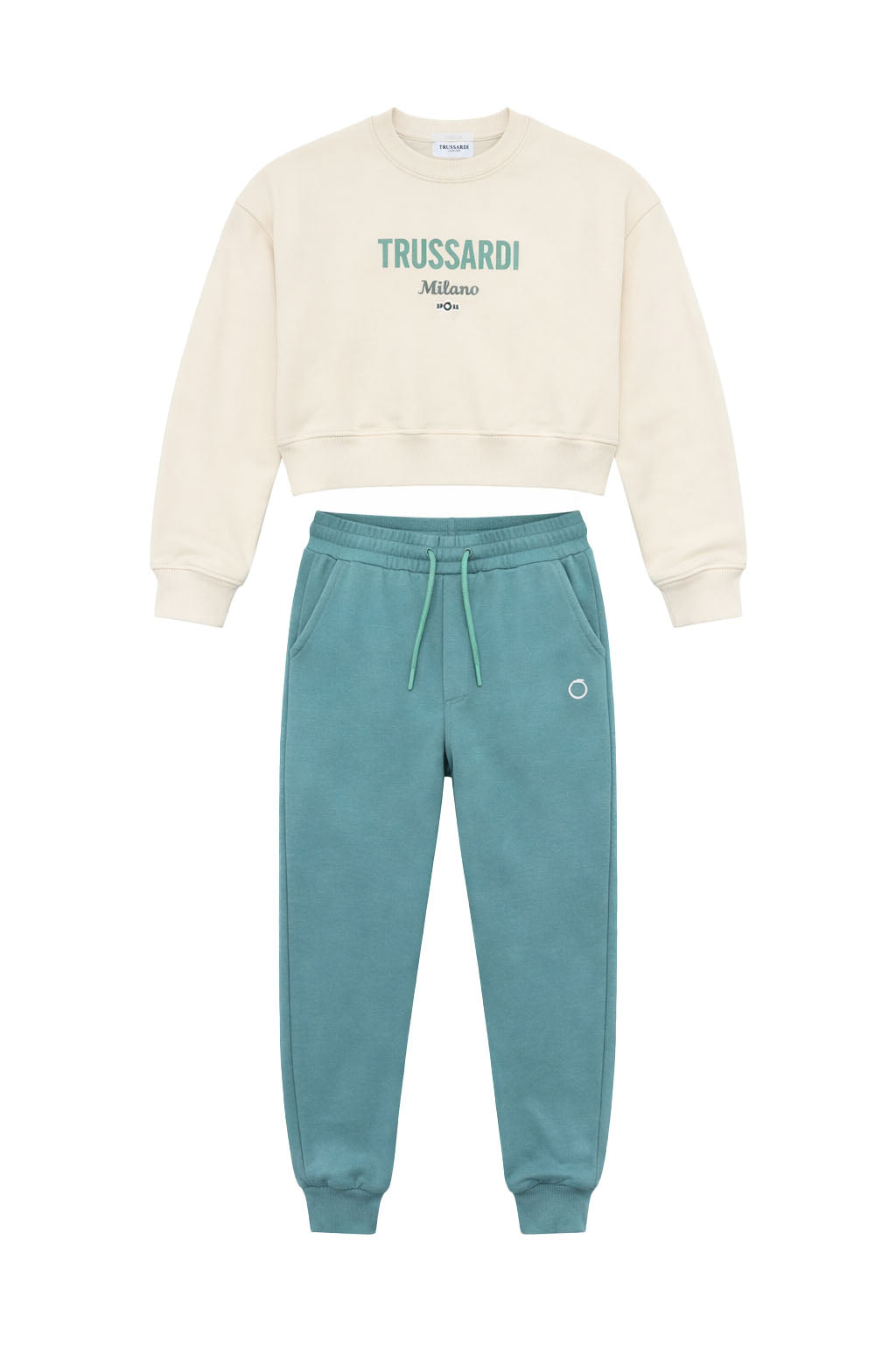 Set Trening Fete Trussardi Milano – Hanorac Crem și Pantaloni Turcoaz, Mix Bumbac Premium