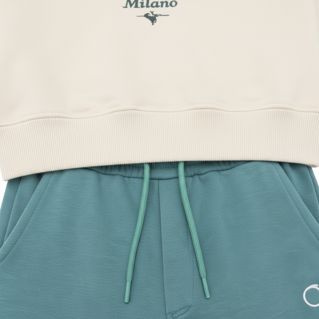 Set Trening Fete Trussardi Milano – Hanorac Crem și Pantaloni Turcoaz, Mix Bumbac Premium