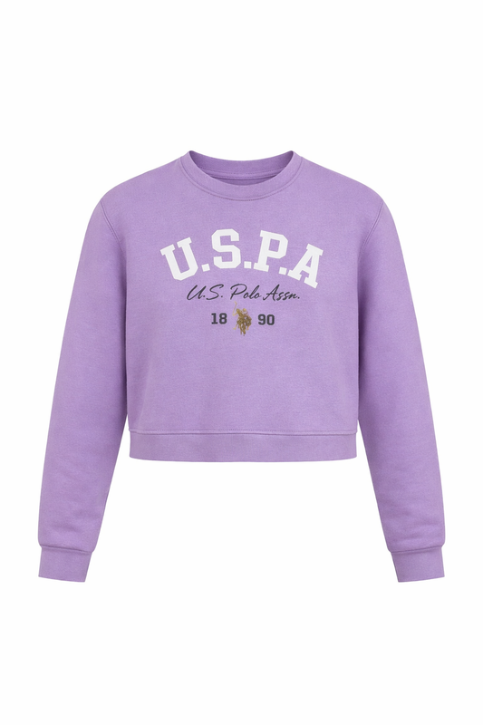 Bluză Crop Fete U.S. Polo Assn. – Mov Lavandă, Logo Iconic 1890
