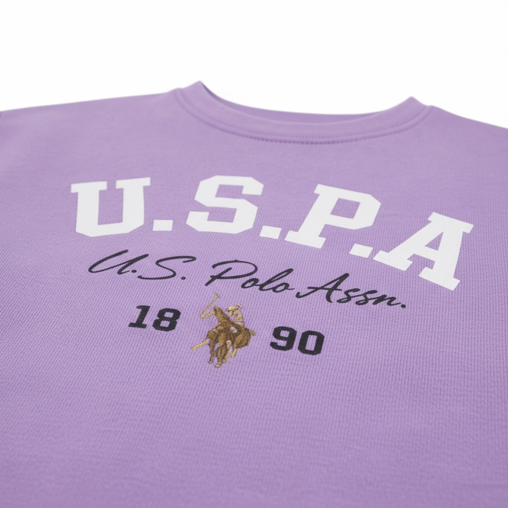 Bluză Crop Fete U.S. Polo Assn. – Mov Lavandă, Logo Iconic 1890