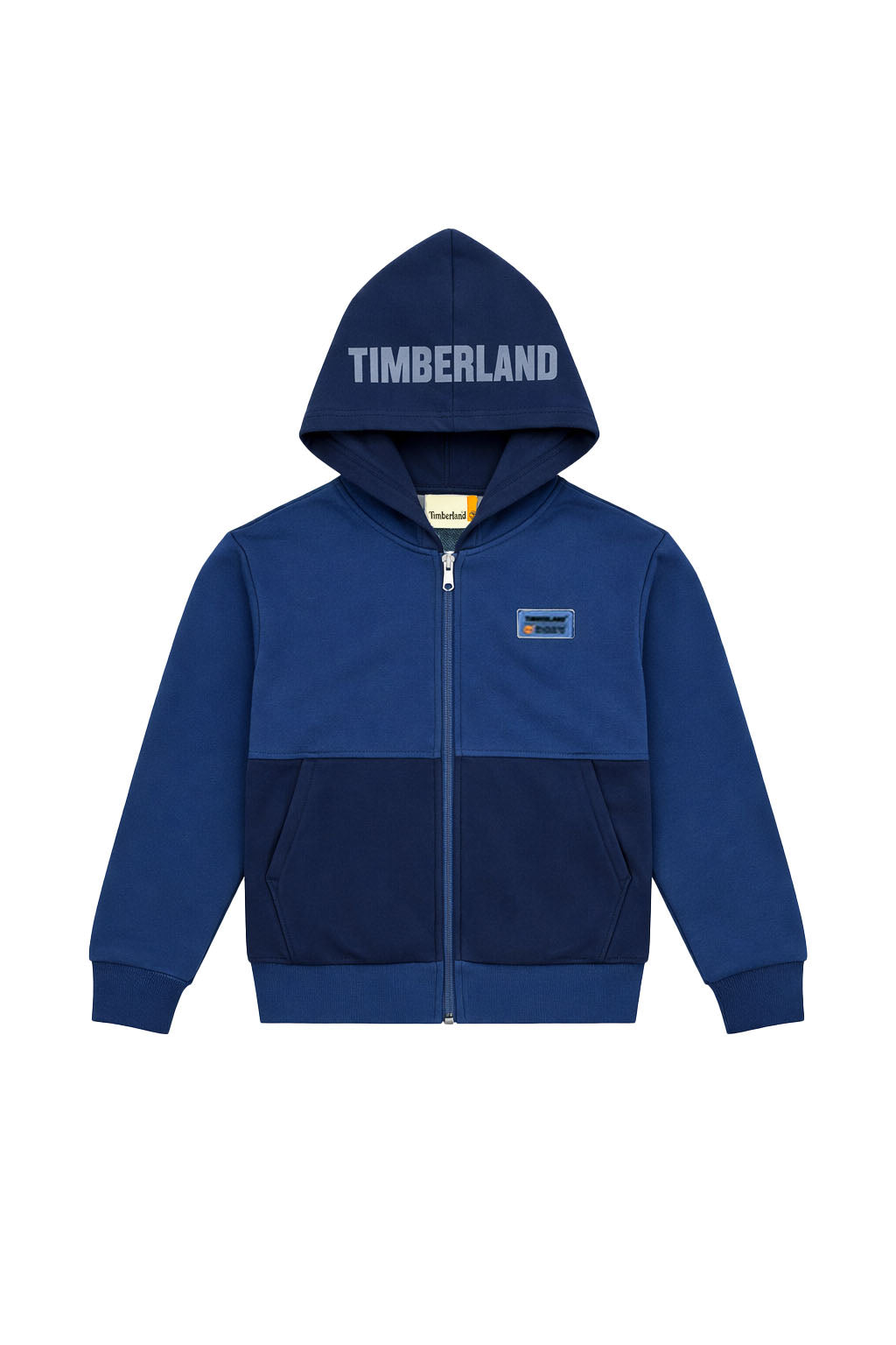 Hanorac Băieți Timberland – Albastru Dual-Tone, Fermoar și Glugă, Logo Printat