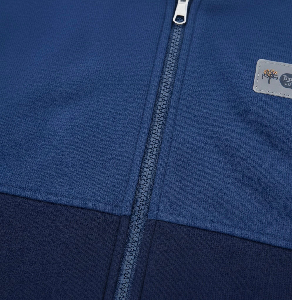Hanorac Băieți Timberland – Albastru Dual-Tone, Fermoar și Glugă, Logo Printat