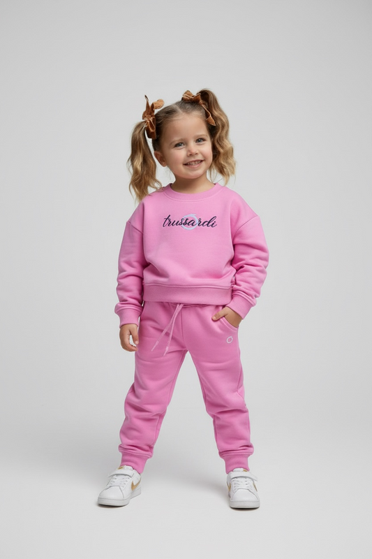 Set Trening Fete Trussardi – Roz Bombon, Bumbac Premium, Logo Brodat Elegant