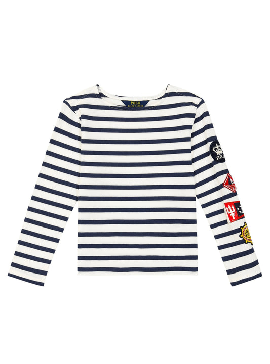 Bluză Copii Polo Ralph Lauren – Design Marinière cu Dungi Alb-Bleumarin și Patch-uri Nautice