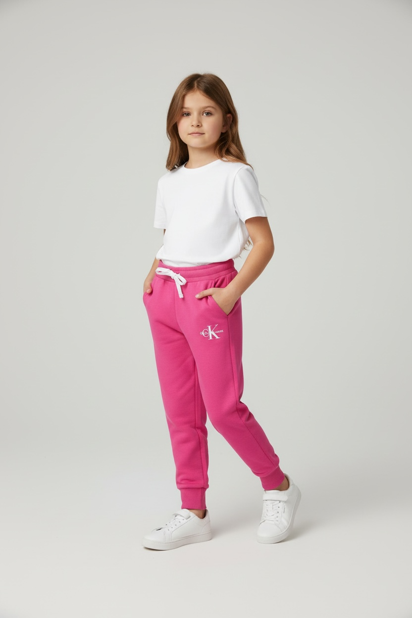 Pantaloni Trening Fete Calvin Klein Jeans – Roz Vibrant, Logo Monogramă CK