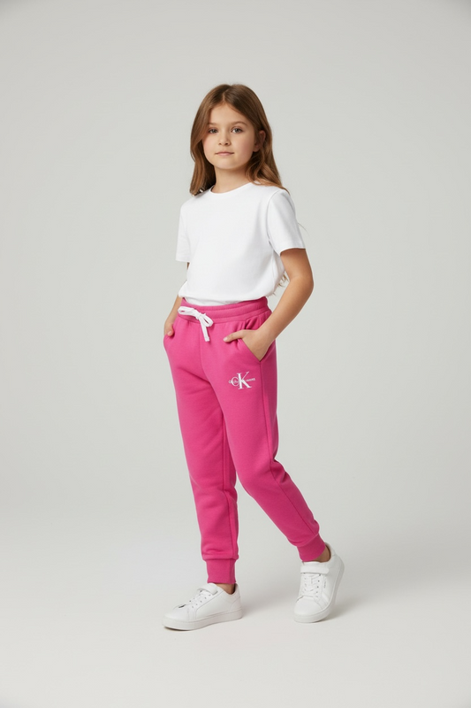 Pantaloni Trening Fete Calvin Klein Jeans – Roz Vibrant, Logo Monogramă CK
