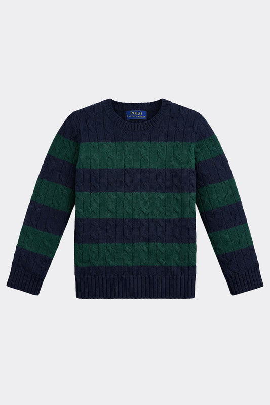 Pulover Băieți Polo Ralph Lauren – Tricot Texturat cu Dungi Navy/Verde