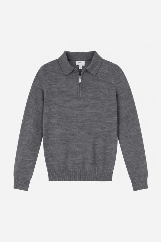 Pulover Copii Reiss cu Fermoar – Gri Melanj, Stil Minimalist