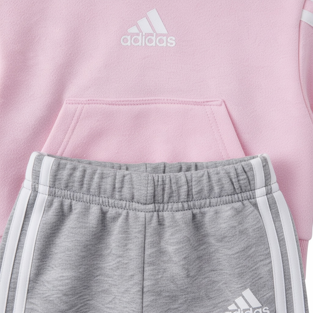 Set Trening Fete Adidas – Hanorac Roz cu Logo & Pantaloni Gri