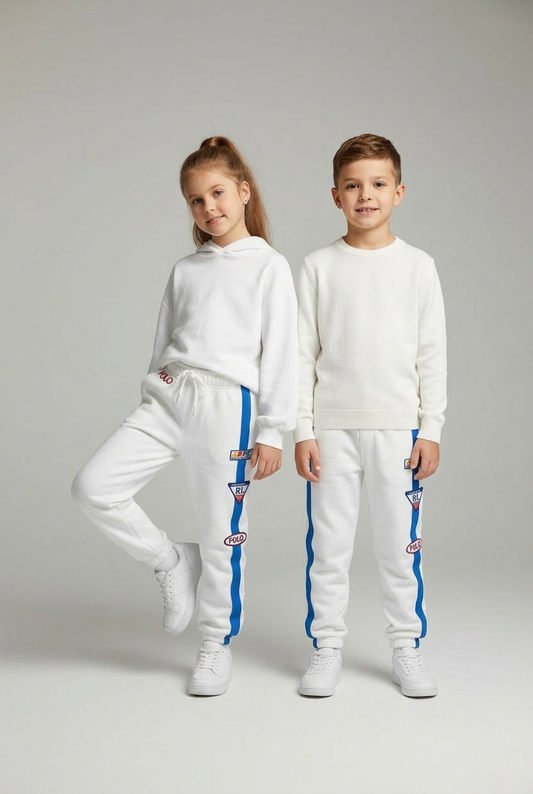 Pantaloni Trening Polo Ralph Lauren, Albi – Design Sportiv cu Bandă Laterală și Patch-uri RL