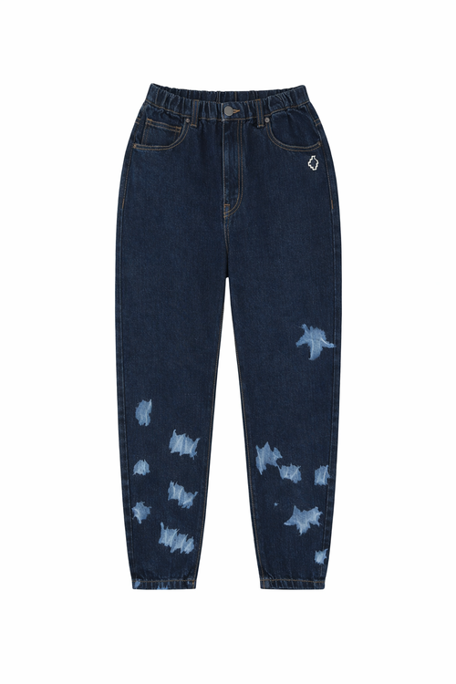 Blugi Copii Marcelo Burlon County of Milan – Indigo închis, Aspect Distressed și Logo Brodat