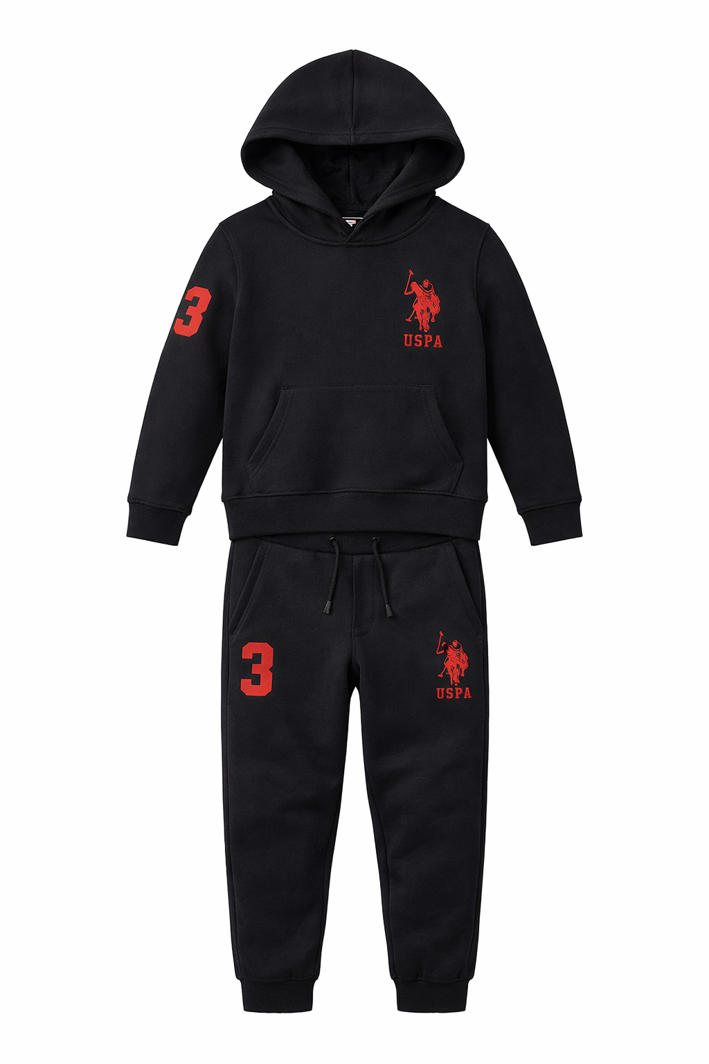Set Trening Copii U.S. Polo Assn. – Negru, Detalii Roșii, Stil Sport-Elegant Premium