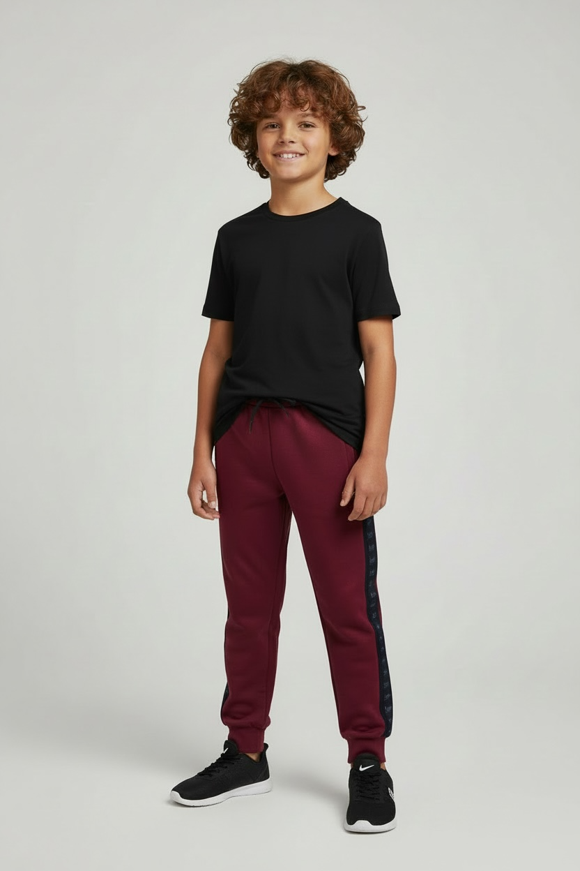 Pantaloni Sport Adidas Băieți Grena cu Bandă Laterală și Talie Elastică