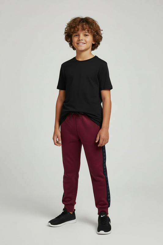 Pantaloni Sport Adidas Băieți Grena cu Bandă Laterală și Talie Elastică