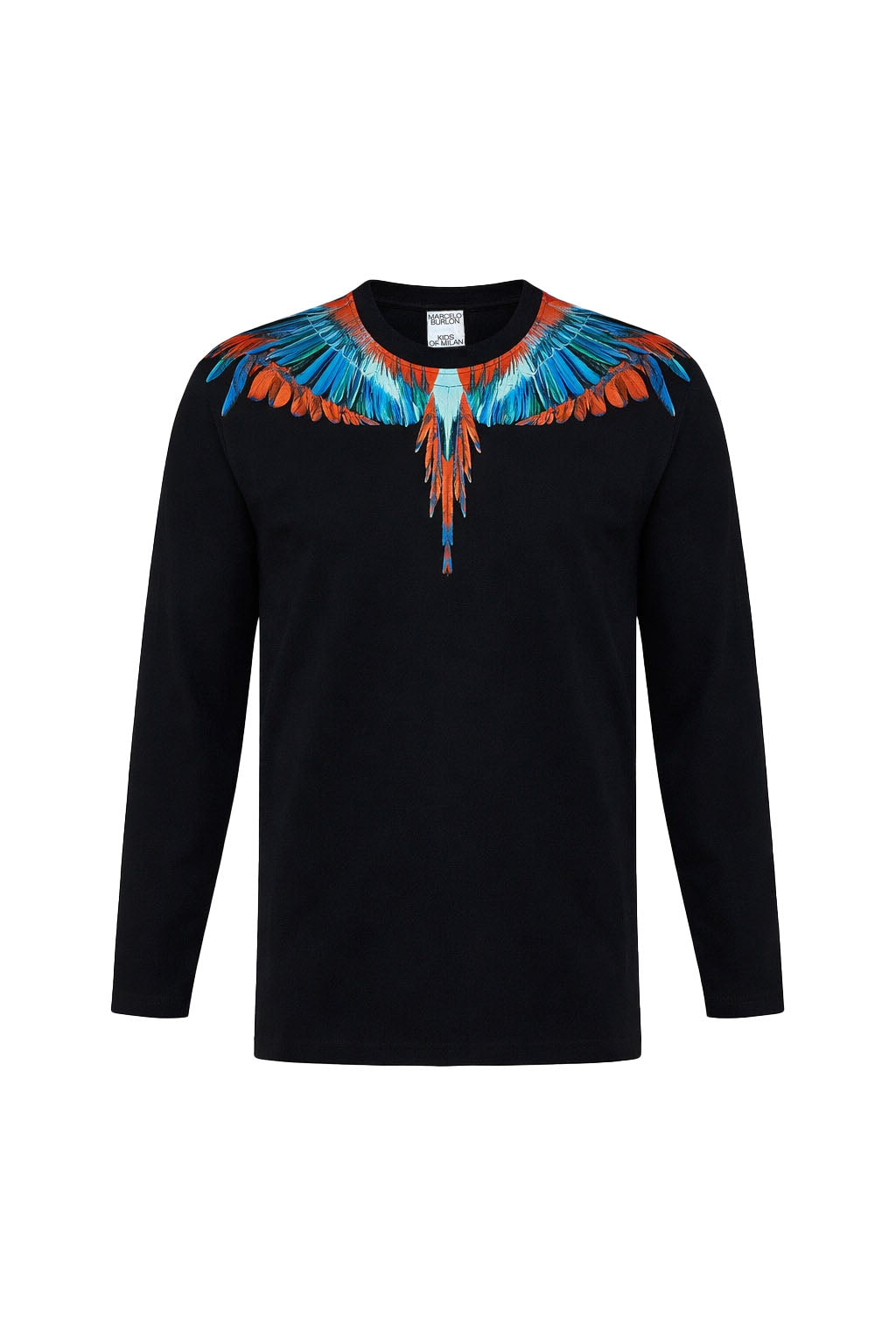 Bluză Marcelo Burlon copii Neagră cu Imprimeu Aripi Multicolor