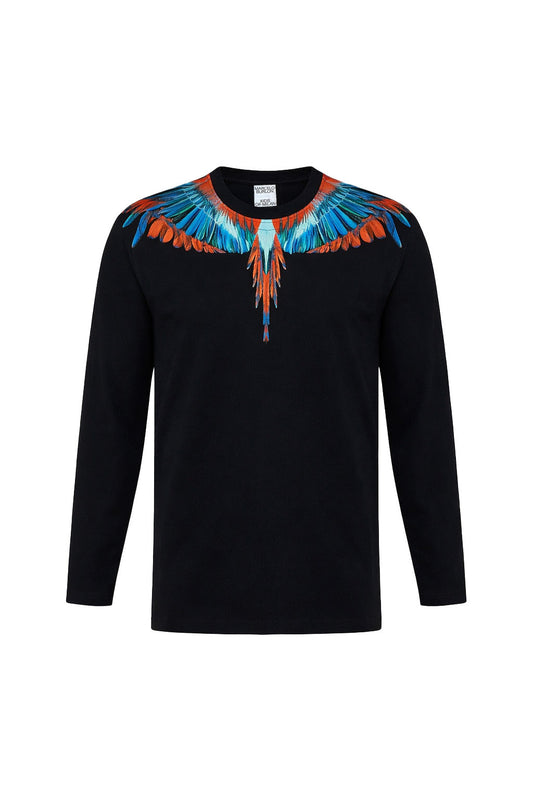 Bluză Marcelo Burlon copii Neagră cu Imprimeu Aripi Multicolor