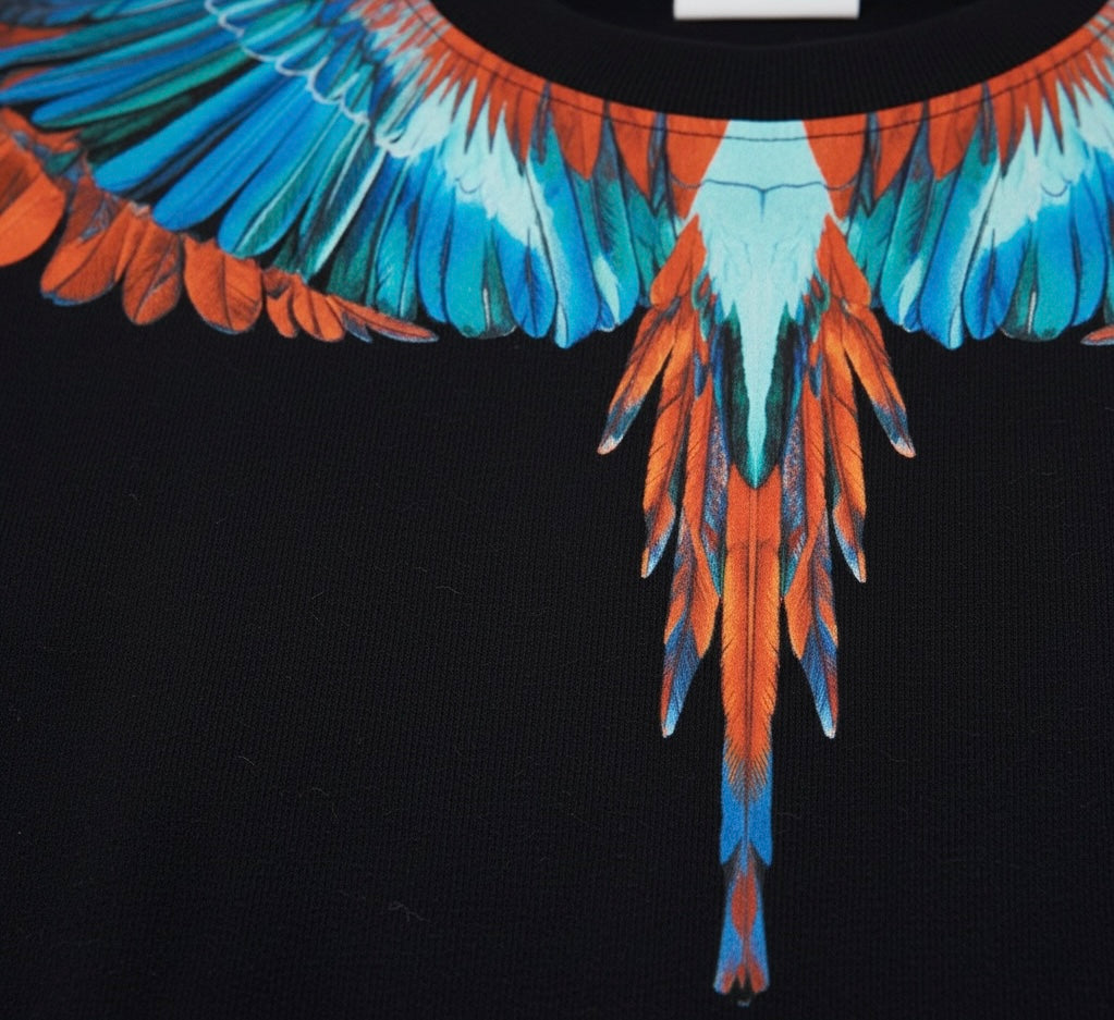 Bluză Marcelo Burlon copii Neagră cu Imprimeu Aripi Multicolor