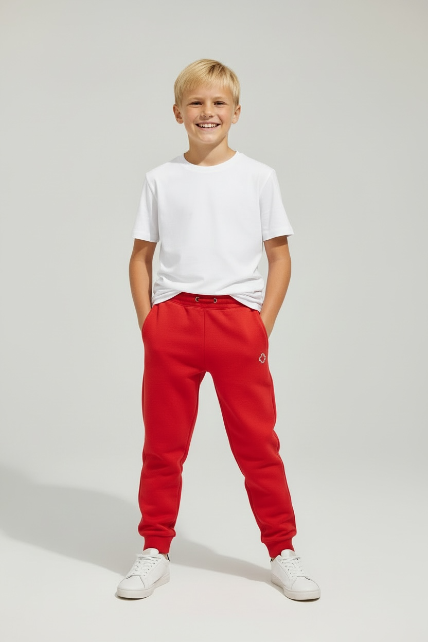Pantaloni Sport Băieți Marcelo Burlon Roșii cu Logo Brodat și Talie Elastică
