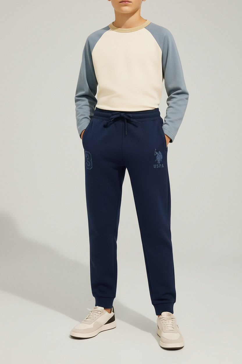 Pantaloni Sport Băieți U.S. Polo Assn. Bleumarin cu Logo Brodat și Cifra 3