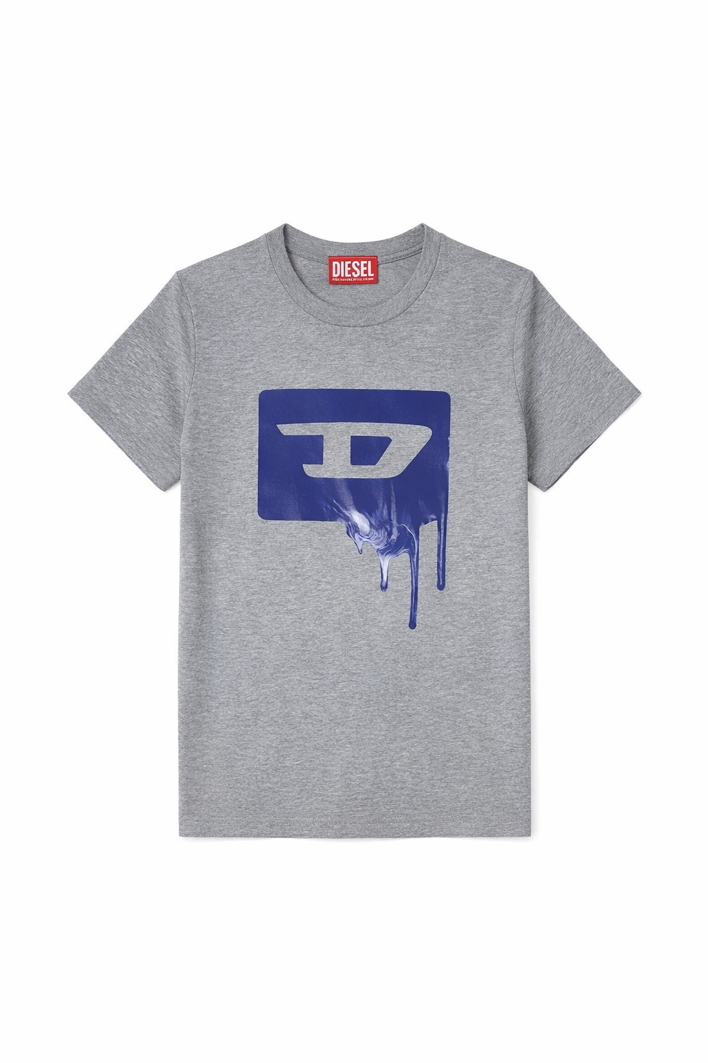 Tricou Băieți Diesel Gri Melanj cu Logo "D" Albastru în Stil Graffiti