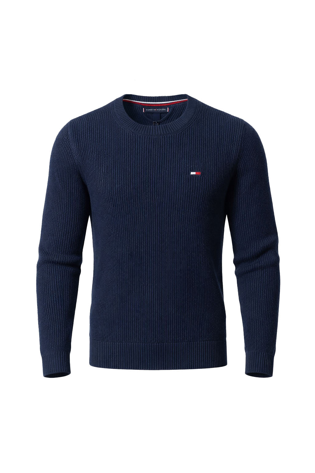 Pulover bleumarin băieți Tommy Hilfiger, tricot reiat - Logo brodat, fit confortabil