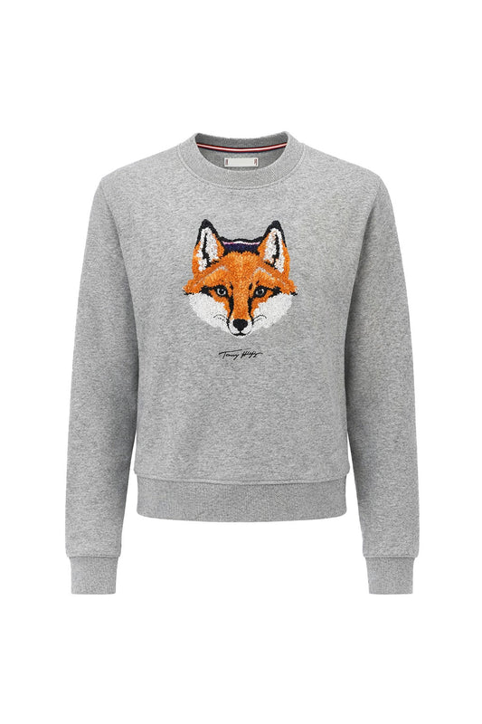 Pulover Copii Tommy Hilfiger Gri - Aplicație Vulpe Texturată și Logo