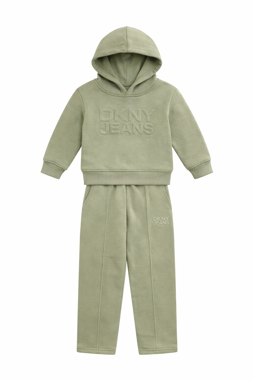 Set Trening Copii DKNY Jeans Verde Salvie – Hanorac cu Glugă și Logo Embosat